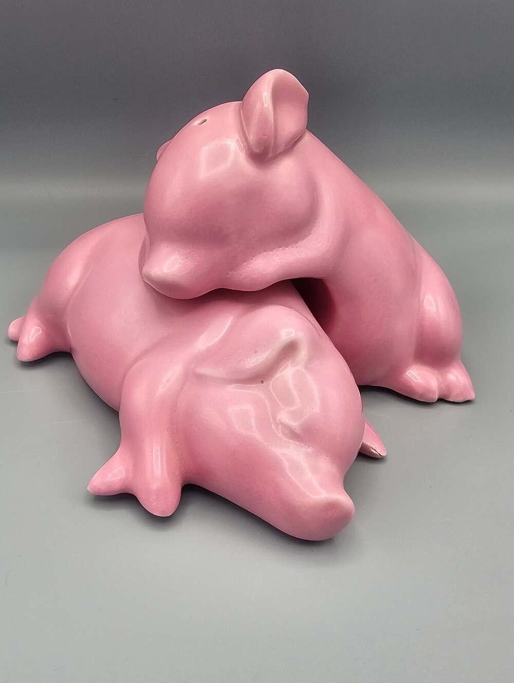 Vintage Pink Ceramic Pig Salt and Pepper Shakers Set
